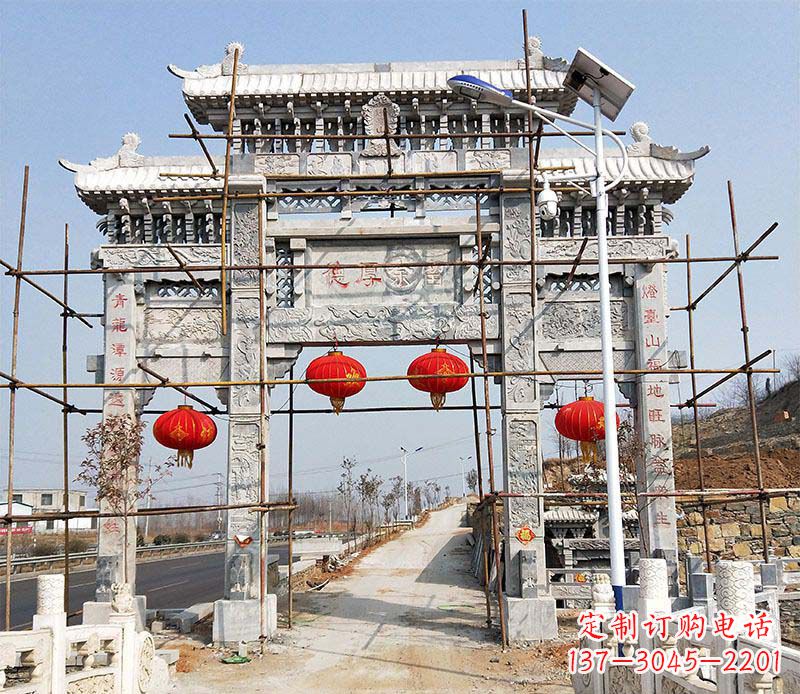 宁波传统工艺精致三门牌坊石雕