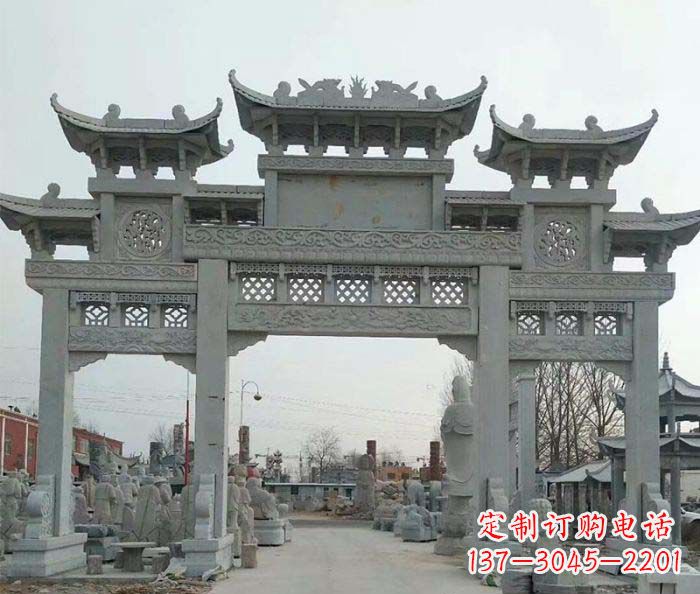 宁波三门牌坊石雕,精美汉风石雕装饰景区