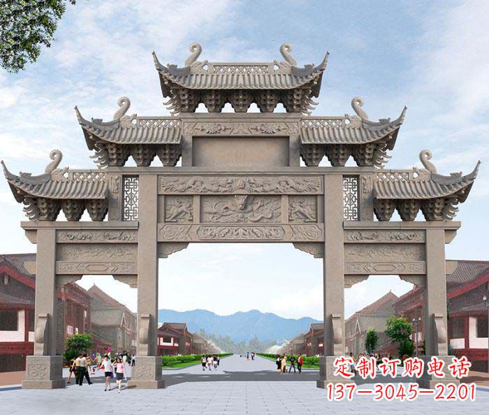 宁波景区三门石雕牌楼——精美雕塑定制