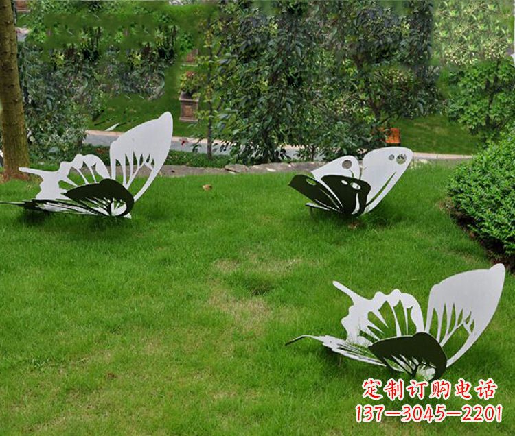 宁波镜面不锈钢蝴蝶公园草坪动物雕塑摆件