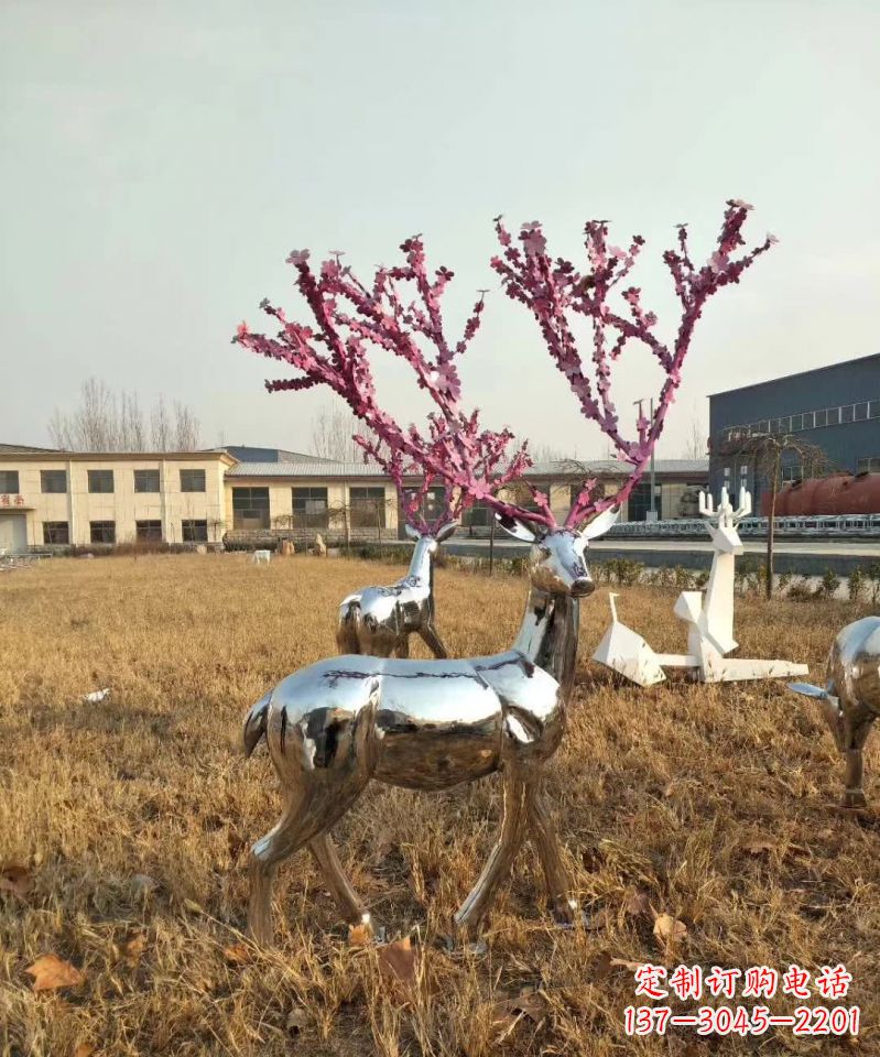 宁波镜面不锈钢梅花鹿雕塑，一款极致的雕塑体验