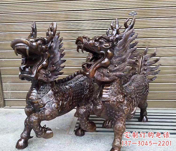 宁波中领雕塑:专业定制酒店门口招财麒麟铜雕