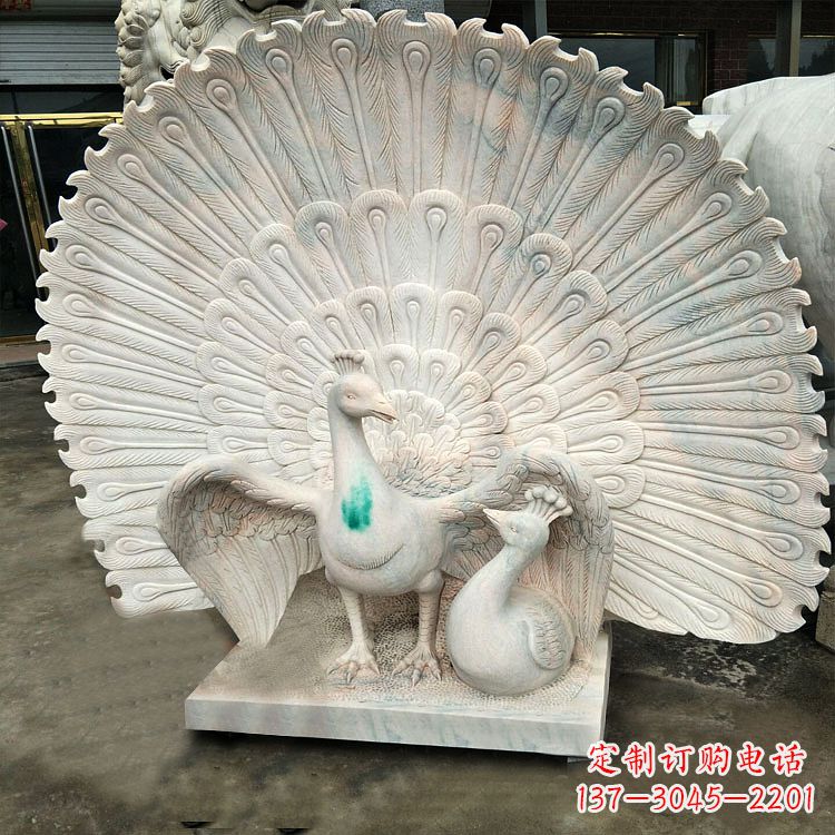 宁波汉白玉孔雀雕塑,传统工艺精致塑造