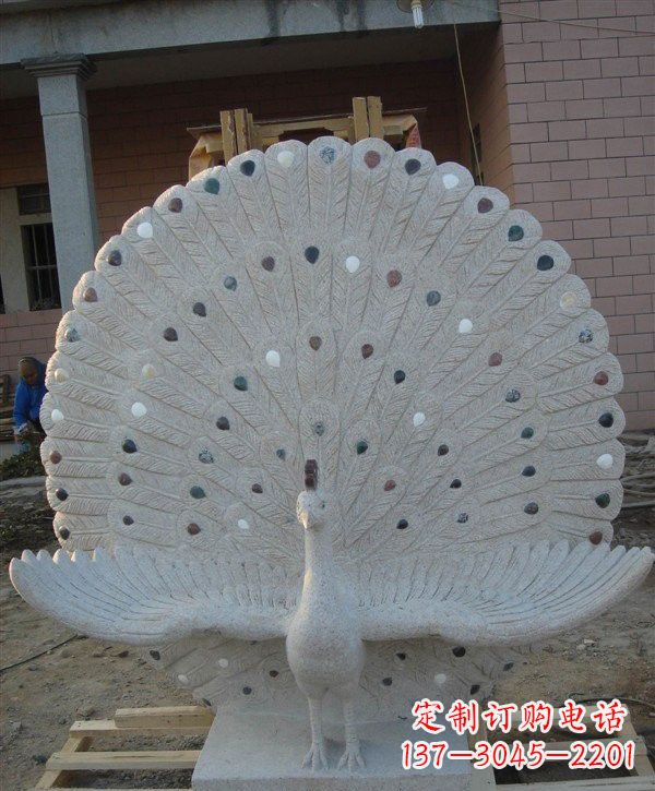 宁波精美雕塑,定制孔雀开屏石雕