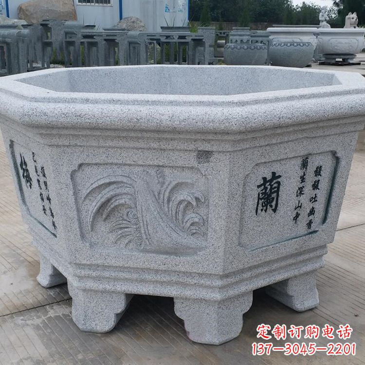 宁波兰花-中式砂岩花盆雕塑