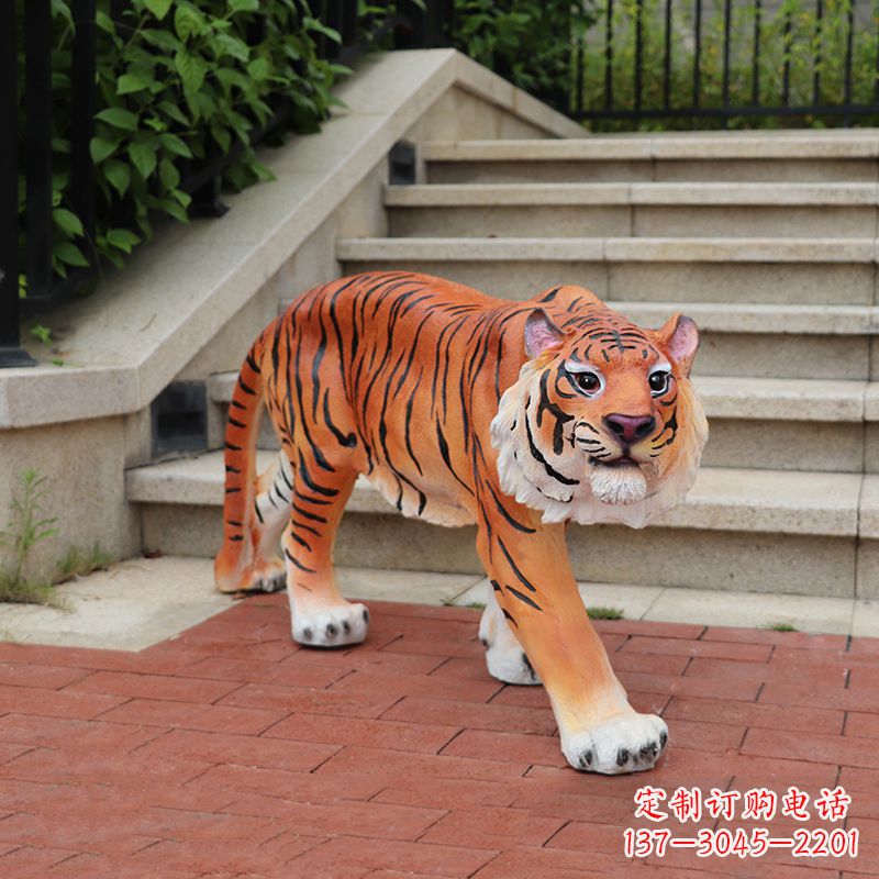 宁波老虎玻璃钢仿雕塑-小区园林仿真动物摆件