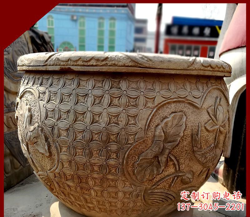宁波仿古石水缸鲤鱼浮雕