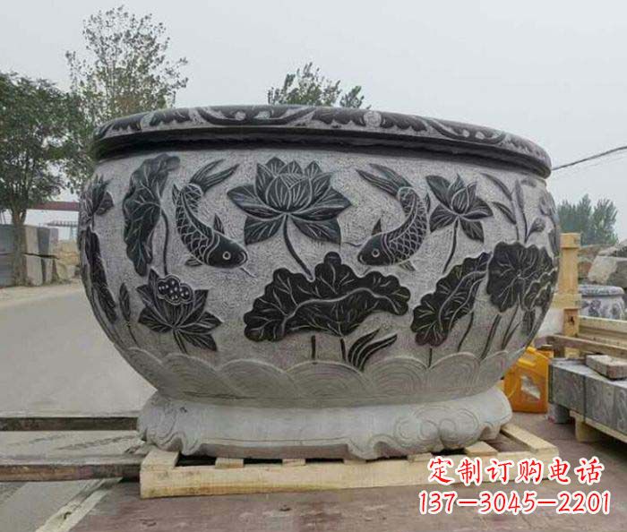宁波中领雕塑出品,精致仿古圆水缸雕塑
