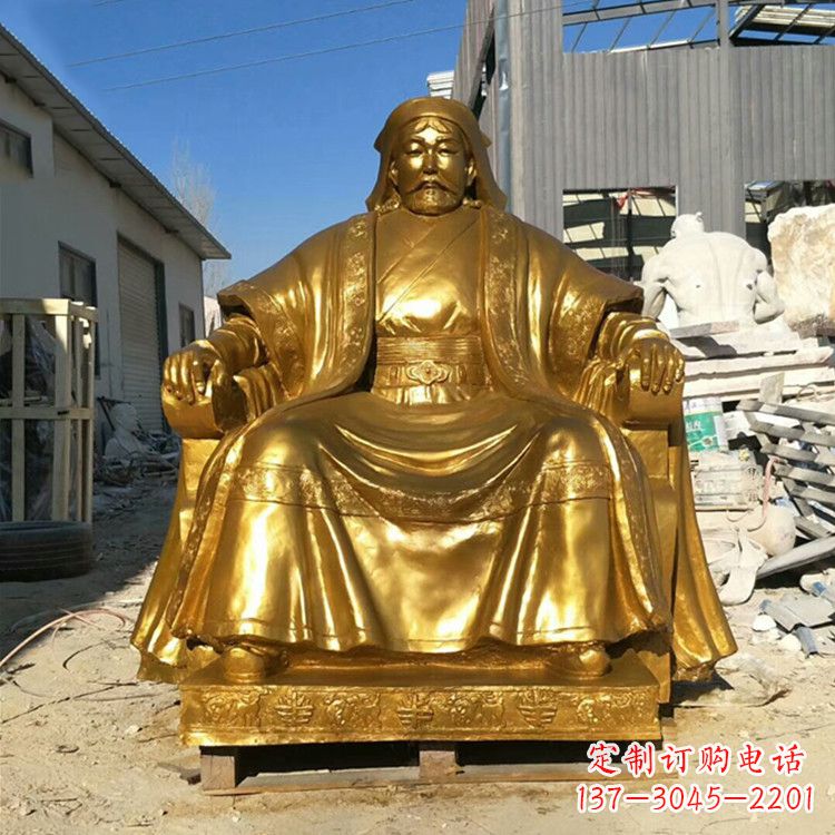 宁波鎏金成吉思汗铜雕-中国历史伟人古代著名人物雕像