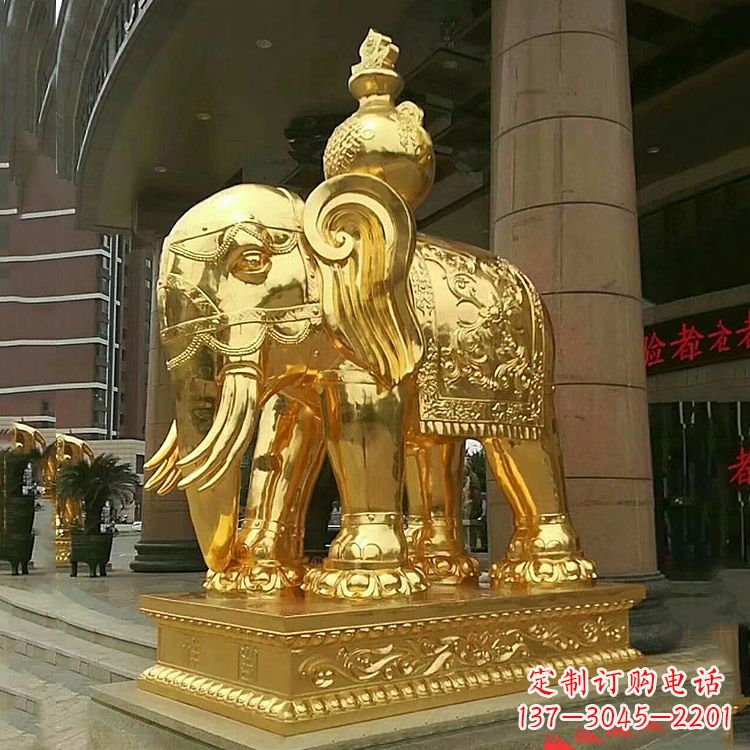 宁波鎏金大门大象铜雕-宾馆商场看门招财吉祥动物雕塑