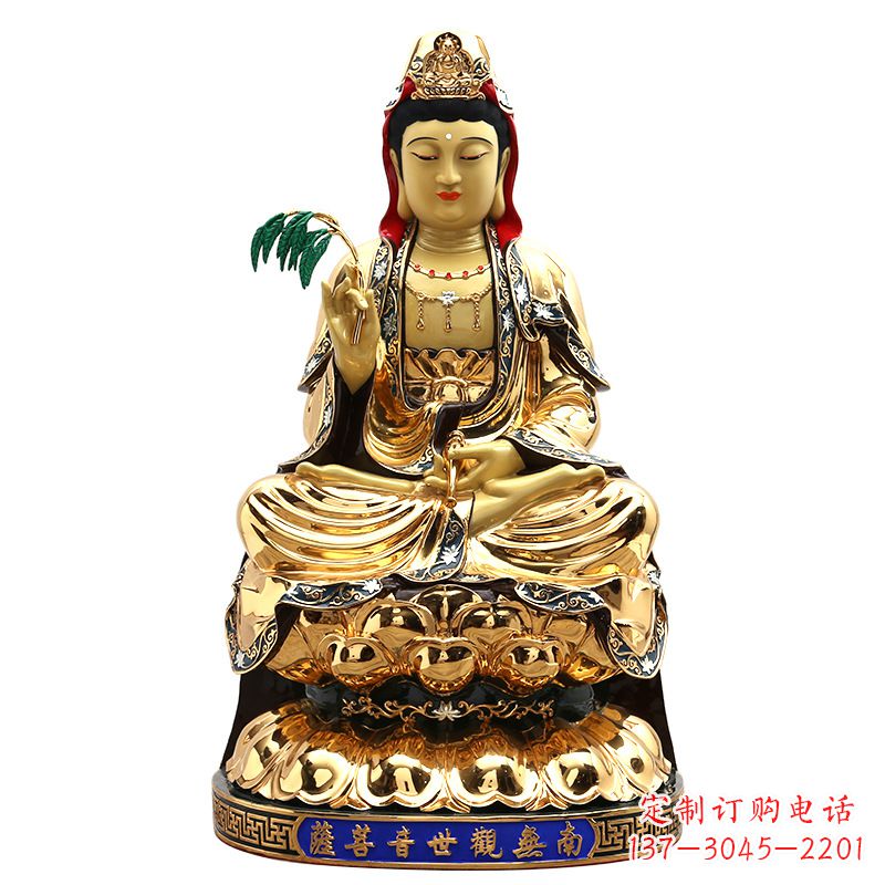 宁波精美鎏金莲花观音纯铜佛像雕塑