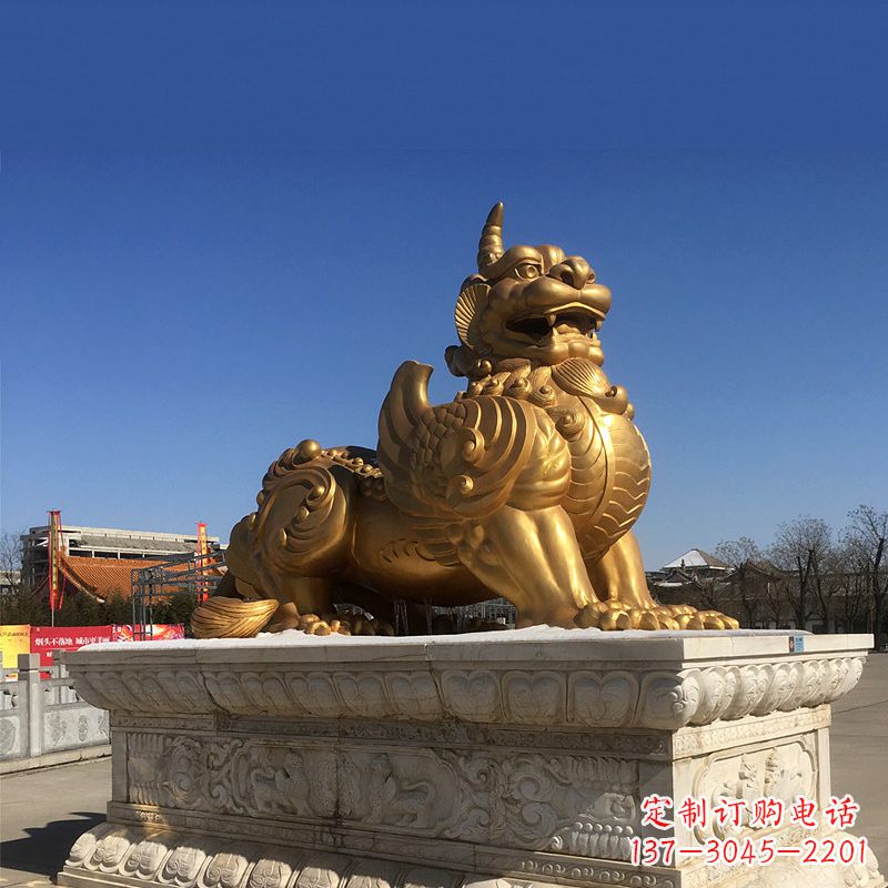 宁波鎏金铜雕獬豸-公园园林神兽动物雕塑