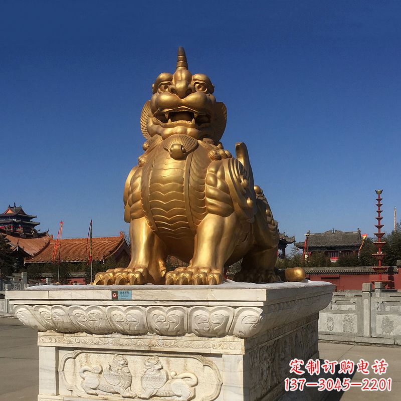 宁波鎏金獬豸铜雕-景区园林神兽景观雕塑