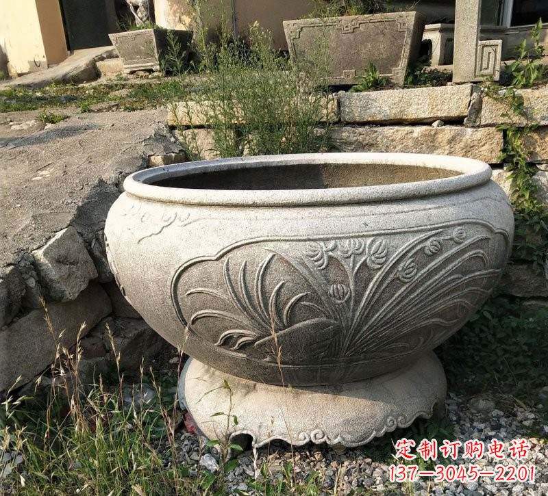 宁波中领雕塑梅兰竹菊浮雕石水缸
