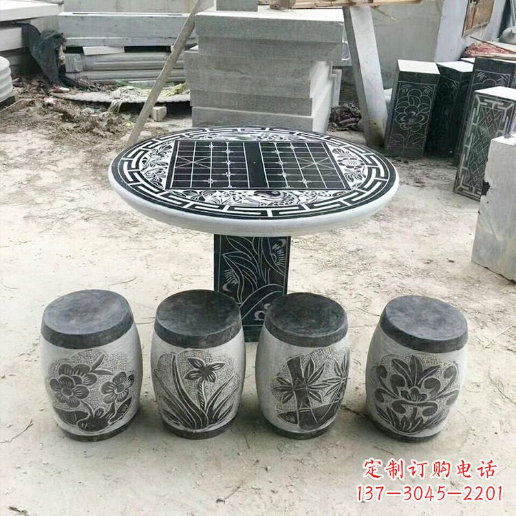 宁波精美梅兰竹菊形石桌凳,无与伦比的艺术美感