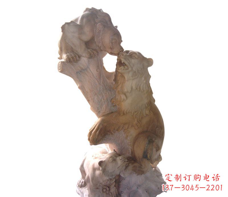 宁波母子狗熊石雕公园动物雕塑