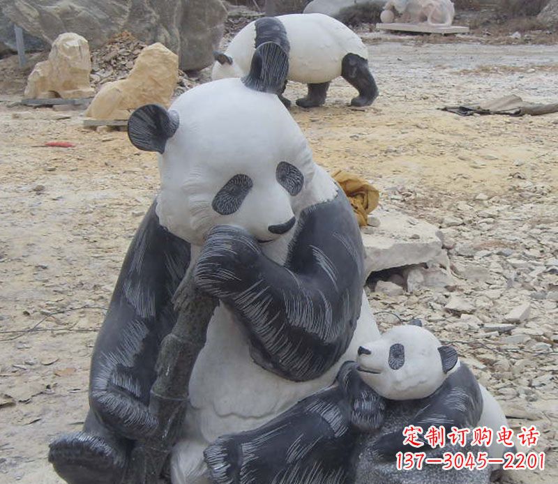 宁波母子熊猫石雕仿真动物雕塑