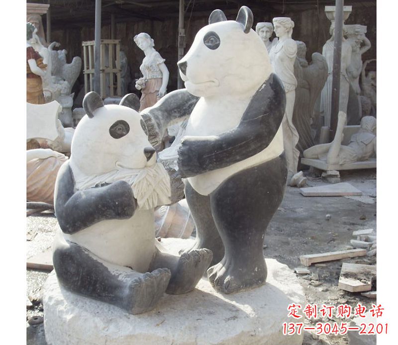 宁波母子熊猫石雕,传达真挚的亲情