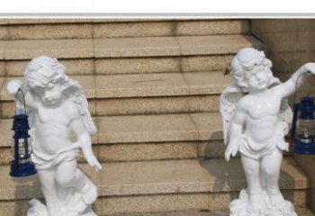 宁波领雕塑-汉白玉小天使公园西方人物路灯石雕