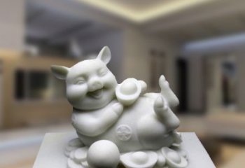 宁波汉白玉动物雕塑，招财猪石雕精美装饰