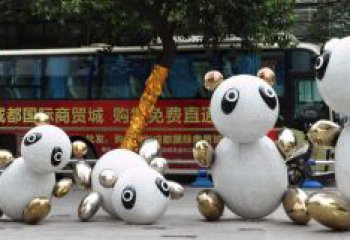 宁波中领雕塑：优雅的不锈钢抽象熊猫雕塑