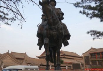 宁波雕刻精美的蒙古人骑马铜雕