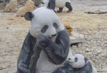 宁波母子熊猫石雕仿真动物雕塑