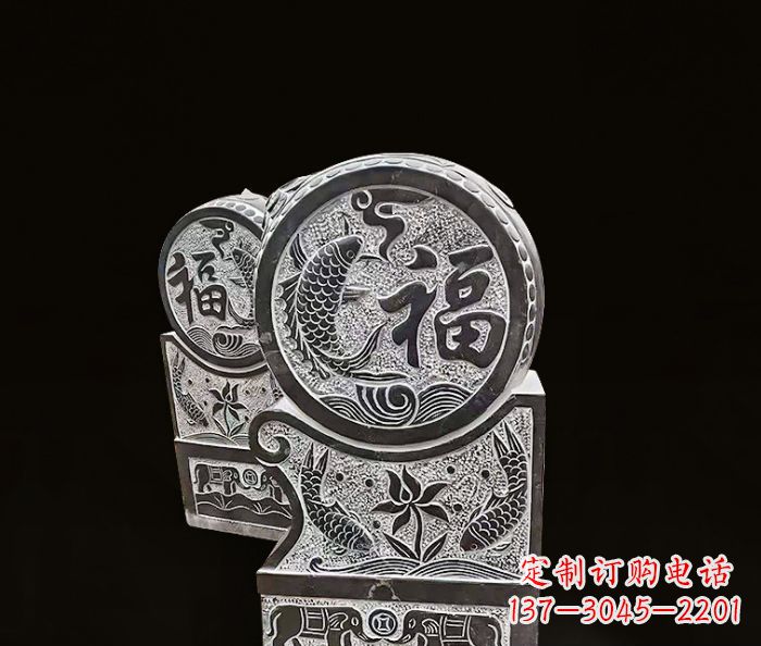 宁波年年有余雕塑-门墩仿古抱鼓石