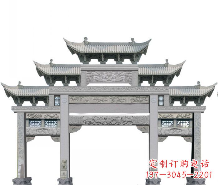 宁波农村三门牌坊石雕 (6)