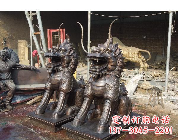 宁波中领雕塑打造精美辟邪麒麟铜雕