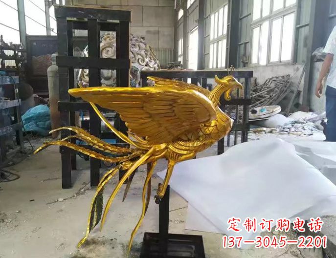 宁波精美凤凰雕塑漆金无双