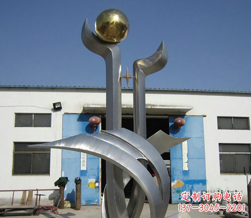 宁波企业不锈钢树叶手托球景观雕塑