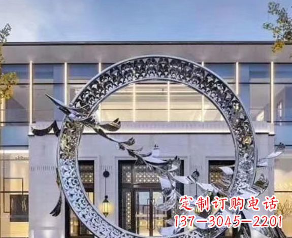 宁波企业不锈钢圆环大雁雕塑