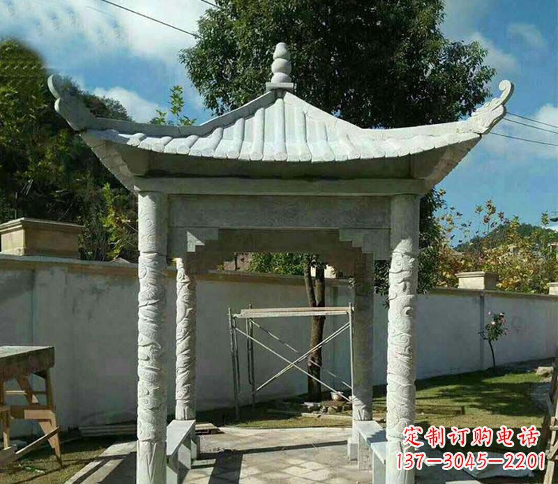 宁波精美绝伦的青石单层四角凉亭雕塑