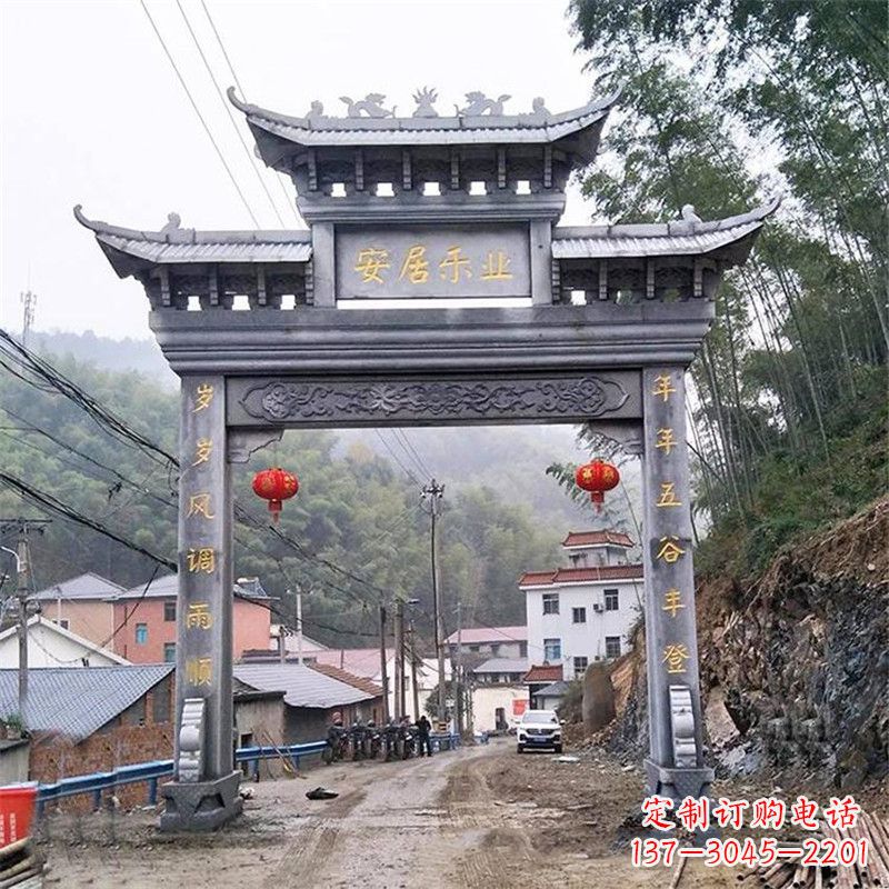 宁波青石单门石牌坊——精美传承中国传统文化雕塑