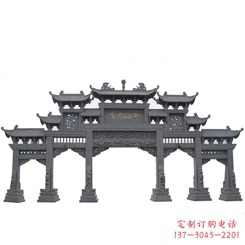 宁波传承千年历史青石仿古五门石雕牌楼