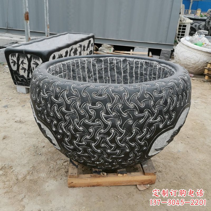 宁波青石复古风花盆雕塑