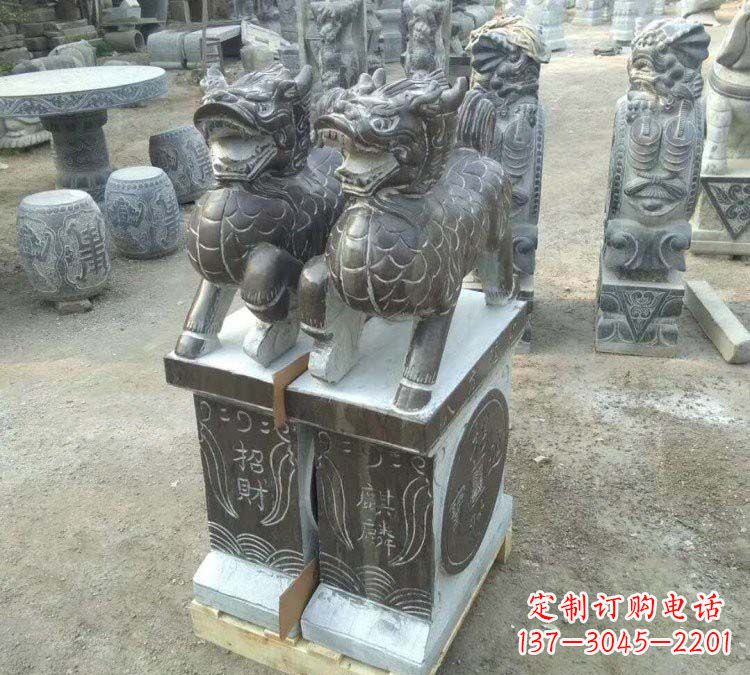 宁波精美的青石门口麒麟雕塑