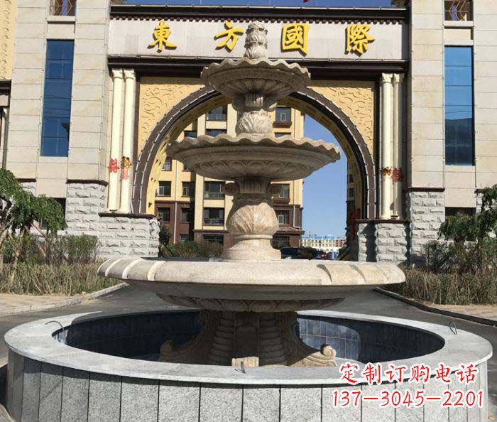 宁波三层欧式喷泉石雕,为小区增添质感