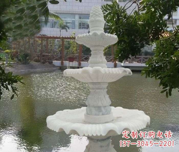 宁波精致美观的三层喷泉汉白玉公园石雕