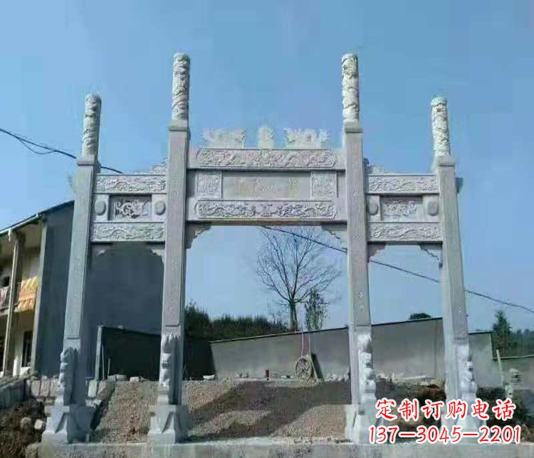 宁波三门仿古牌坊石雕,精致雕刻典雅之美