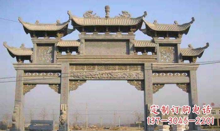 宁波特色街角石雕牌坊精致典雅的装点