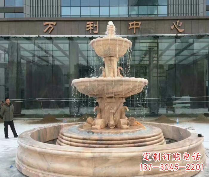 宁波晚霞红三层欧式喷泉石雕—来自中领雕塑的艺术匠心品质