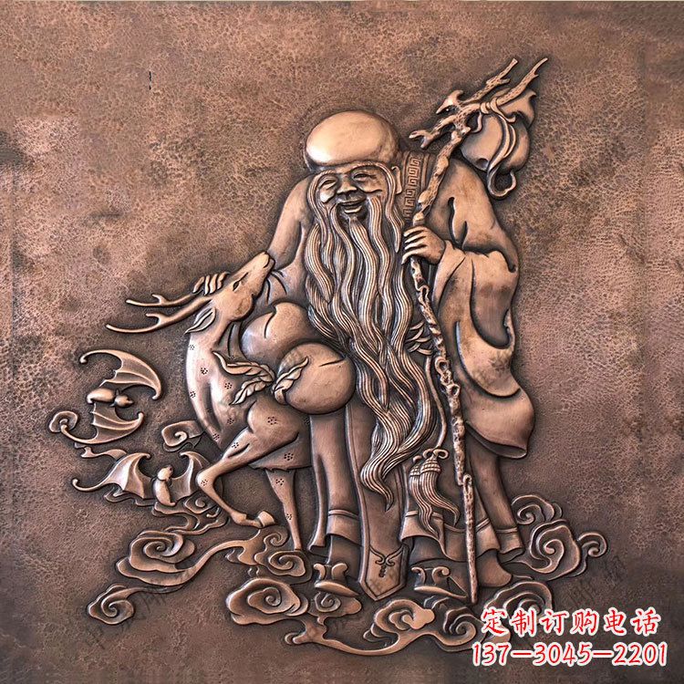 宁波神话中的长寿之神老寿星南极老人紫铜浮雕像