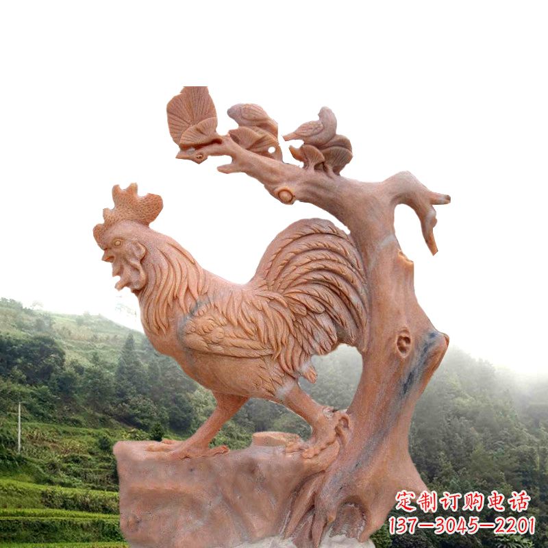 宁波中领雕塑：酉鸡晚霞红石动物雕塑
