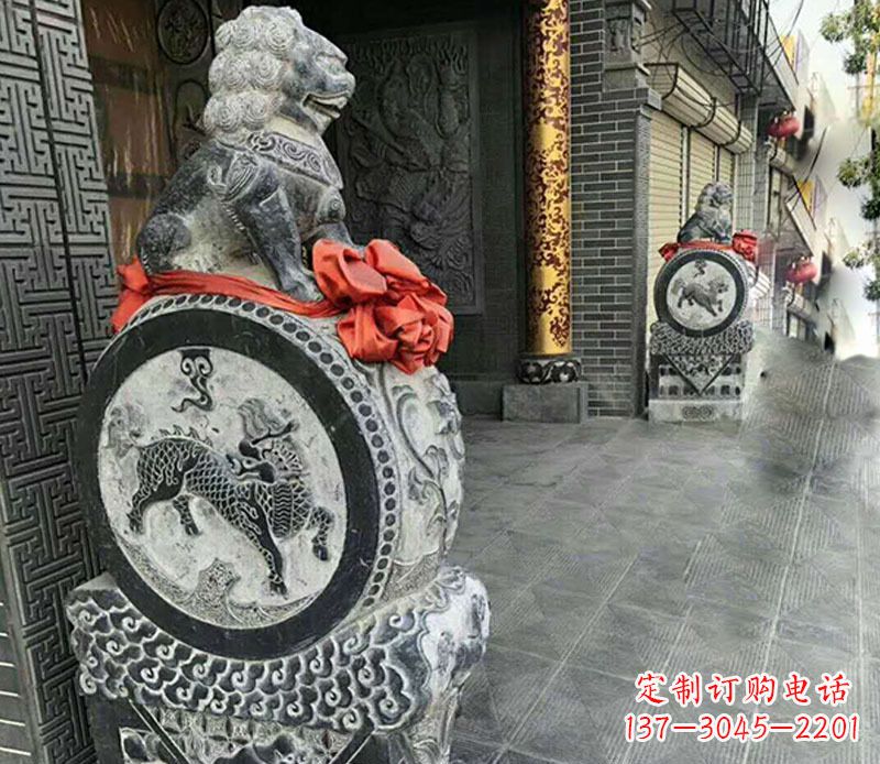 宁波狮子抱鼓石门墩雕塑,体现古典风格