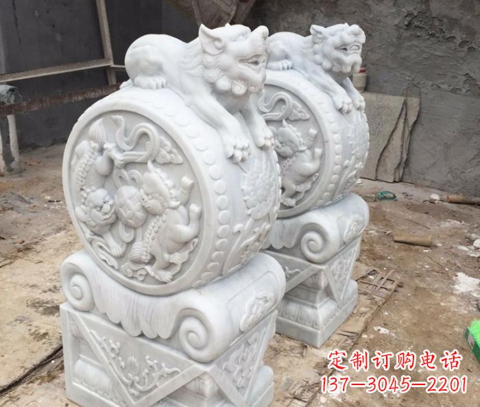 宁波中领雕塑领先制作狮子抱鼓石门墩