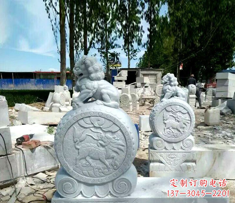 宁波狮子抱鼓石招财门墩石雕,铸就心愿