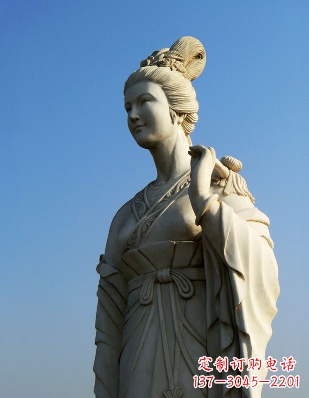 宁波十二花神九月菊花庞苏汉白玉美女雕像