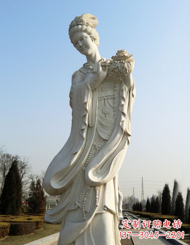 宁波古典美女雕塑——十二花神之四月牡丹杨玉环汉白玉